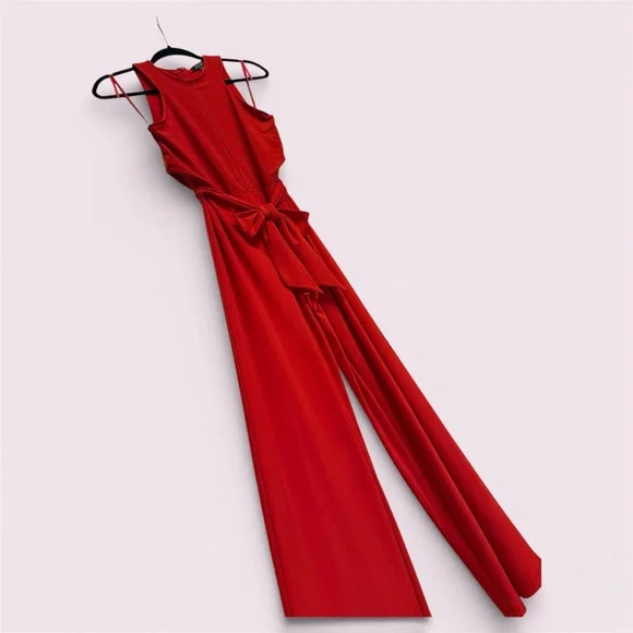 Ralph Lauren Vibrant Red Tie-Waist Jumpsuit - Picture 2 of 13